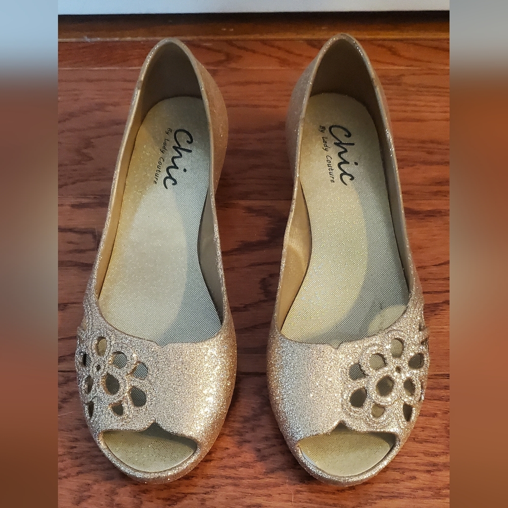 Chic by Lady Couture gold peep toe wedges